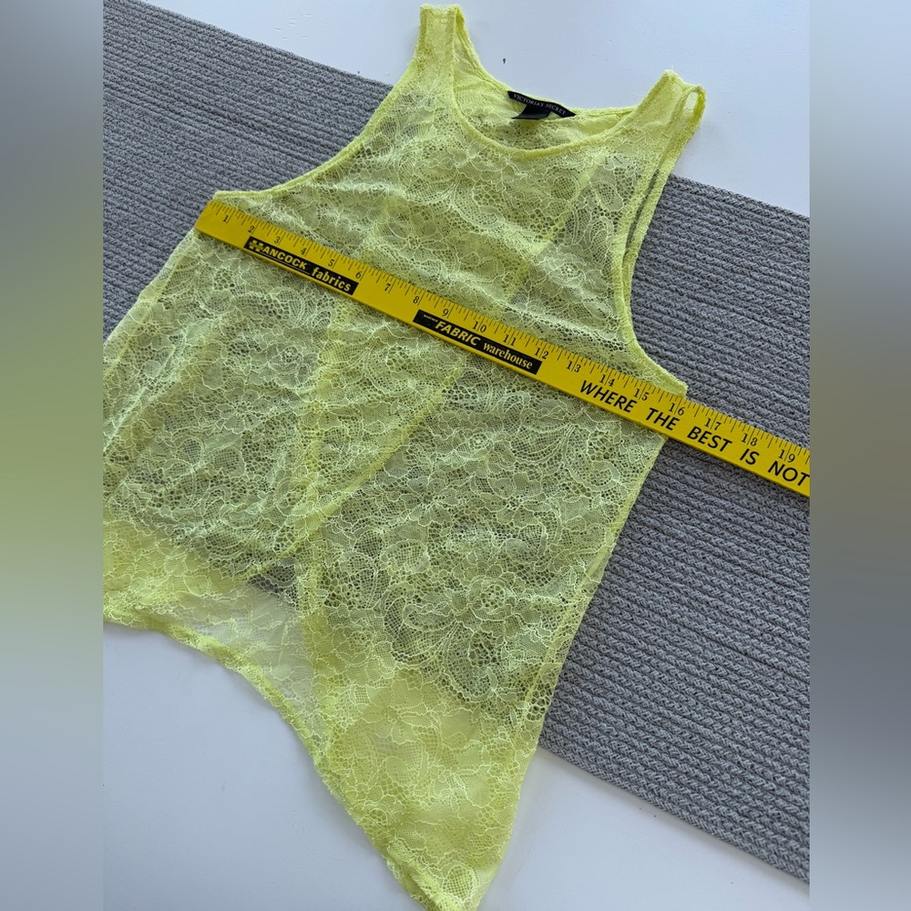 Victoria’s Secret Neon Yellow Sheer Lace Cross Back Tank Top Swim Cover Up Small - Picture 8 of 13